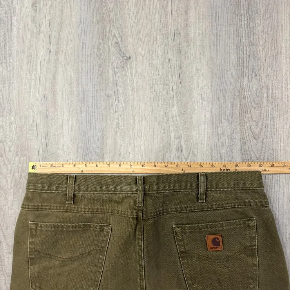 Vintage Carhartt Flannel Lined Pants Men's 42x30 Olive Denim Workwear B162-BRK